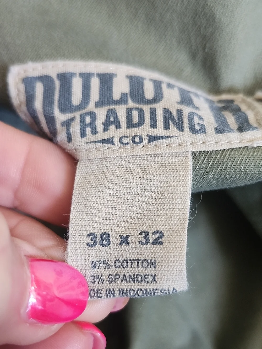 Duluth Trading Co. Flex Ballroom Khakis, Cotton Blend Olive Green Pants, 38x30